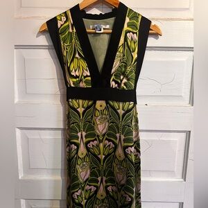 Single Dress Silk Art Nouveau Green and Pink Women's Dress